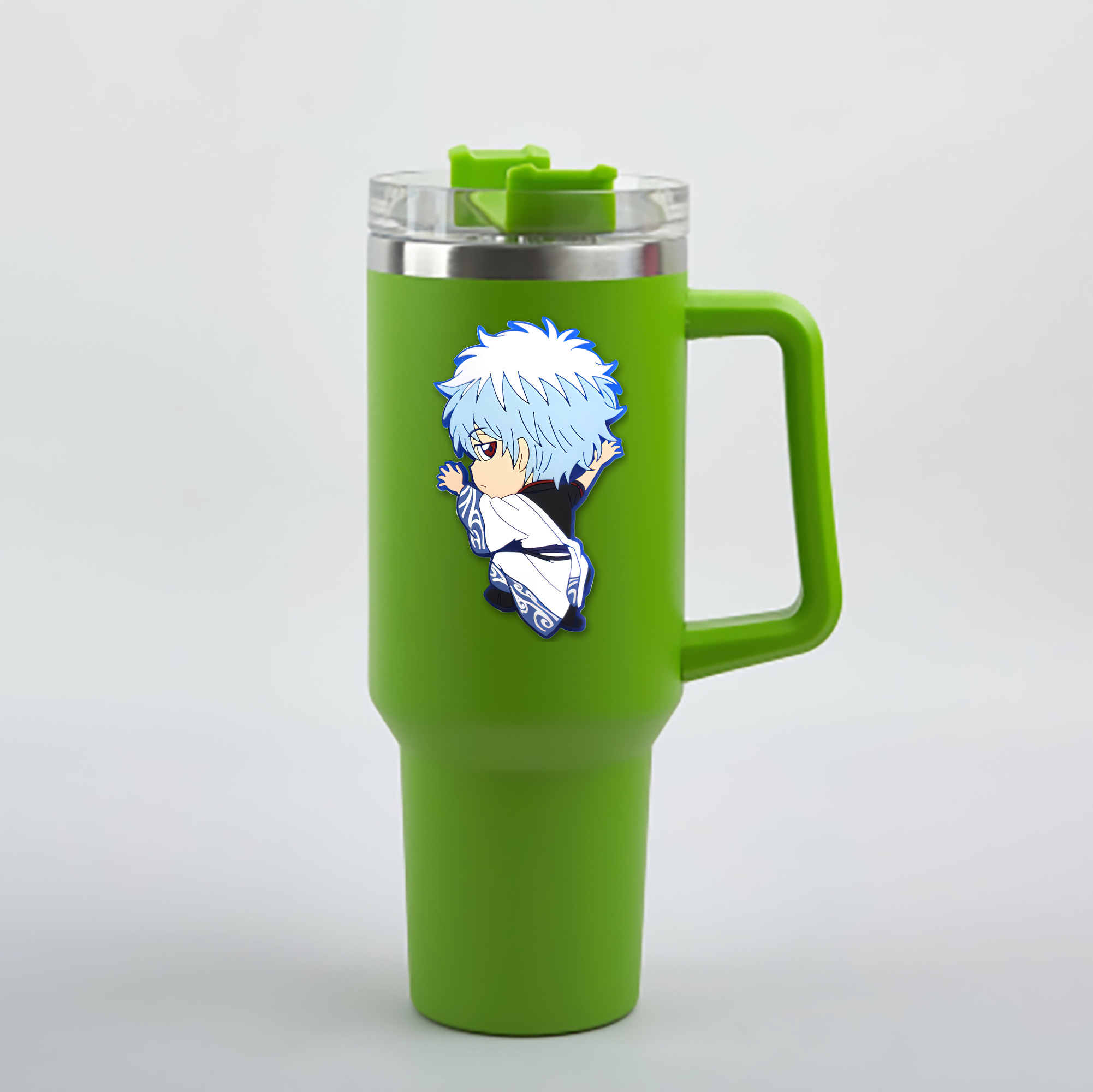 （画像用） ぎんたま 坂田銀時（さかたぎんとき） 神楽 志村新八（しむら しんぱち） GINTAMA Sakata Gintoki Kagura Shimura Shinpachi 1200mL車用タンブラー - クリスタルステッカー（プラスチックストロー付き）